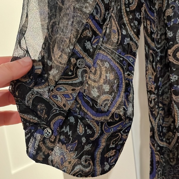 Joie Sheer Blouse with Buttons and Tie Paisley Medium - Picture 5 of 5